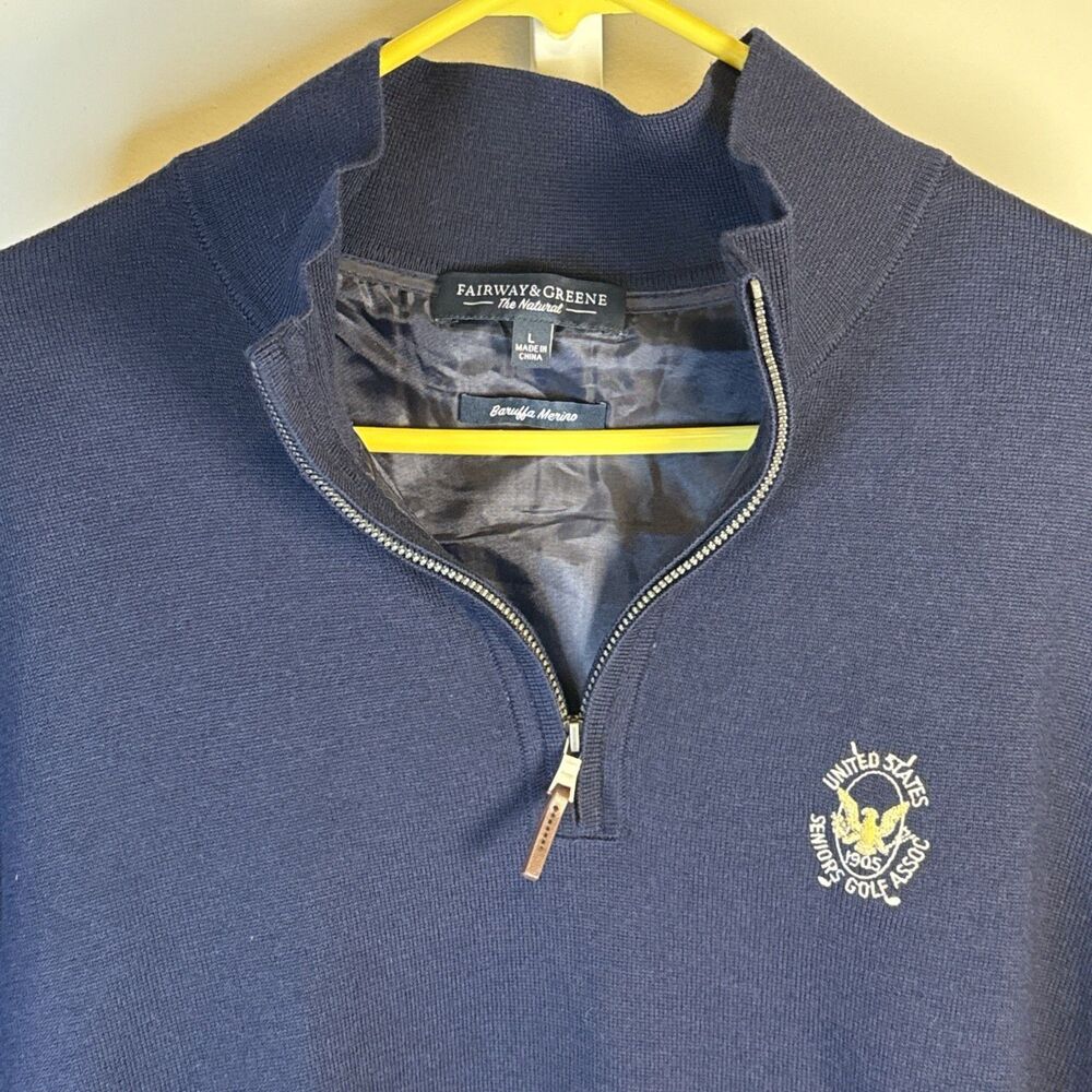 Fairway & Greene Men's Baruffa Merino Quarter Zip Windsweater Navy Size L Lined